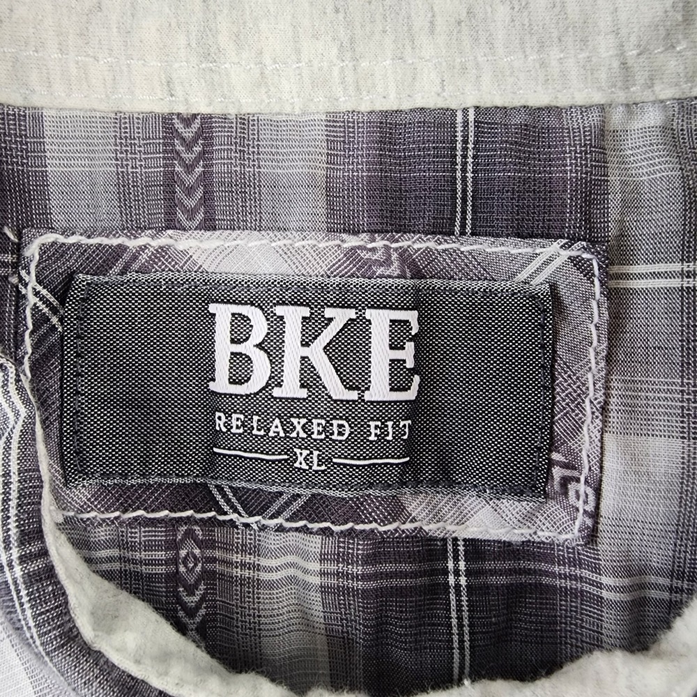 BKE Buckle Shirt Men XL Western Black Gray White Plaid Long Sleeve Metal Buttons - Picture 3 of 12
